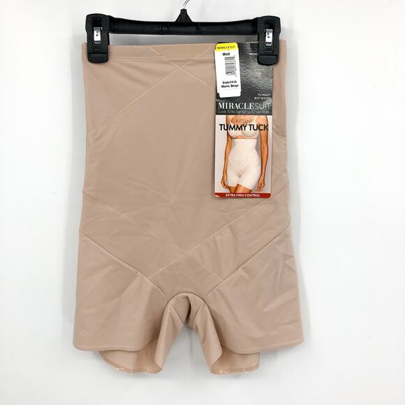 MIRACLE SUIT Instant Tummy Tuck High-Waist Boyshort Medium Warm Beige NWT - Picture 4 of 10